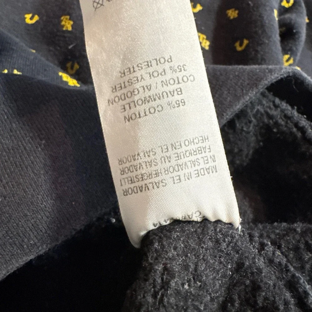 Y2K Style True Religion All Over Print Horseshoe Logo Hoodie Black‎ Gold Small